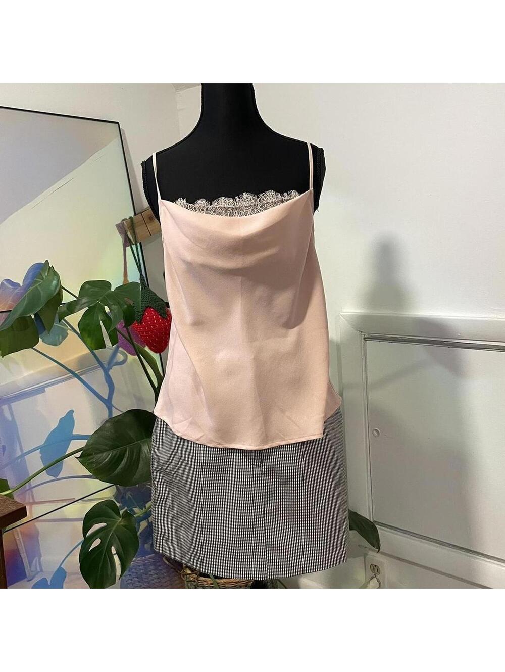 Leith Pink cami cowl neck top with lace trim. size medium